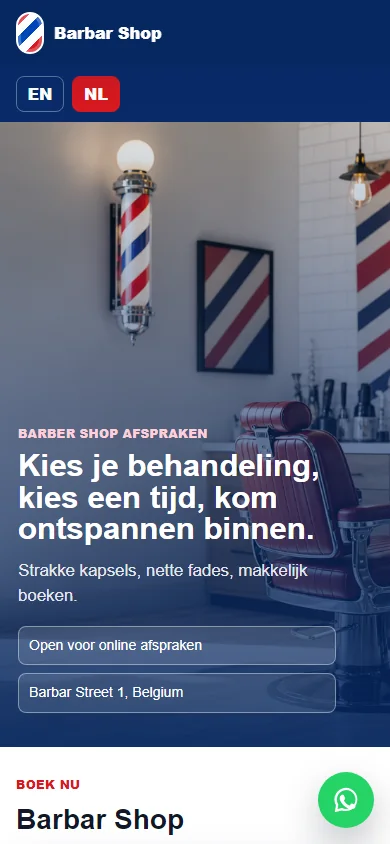 Barbershop website met stijl, diensten en boekingsflow