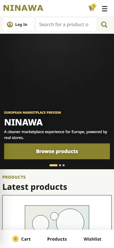 NINAWA marketplace met winkels, categorieen en verkoopflow