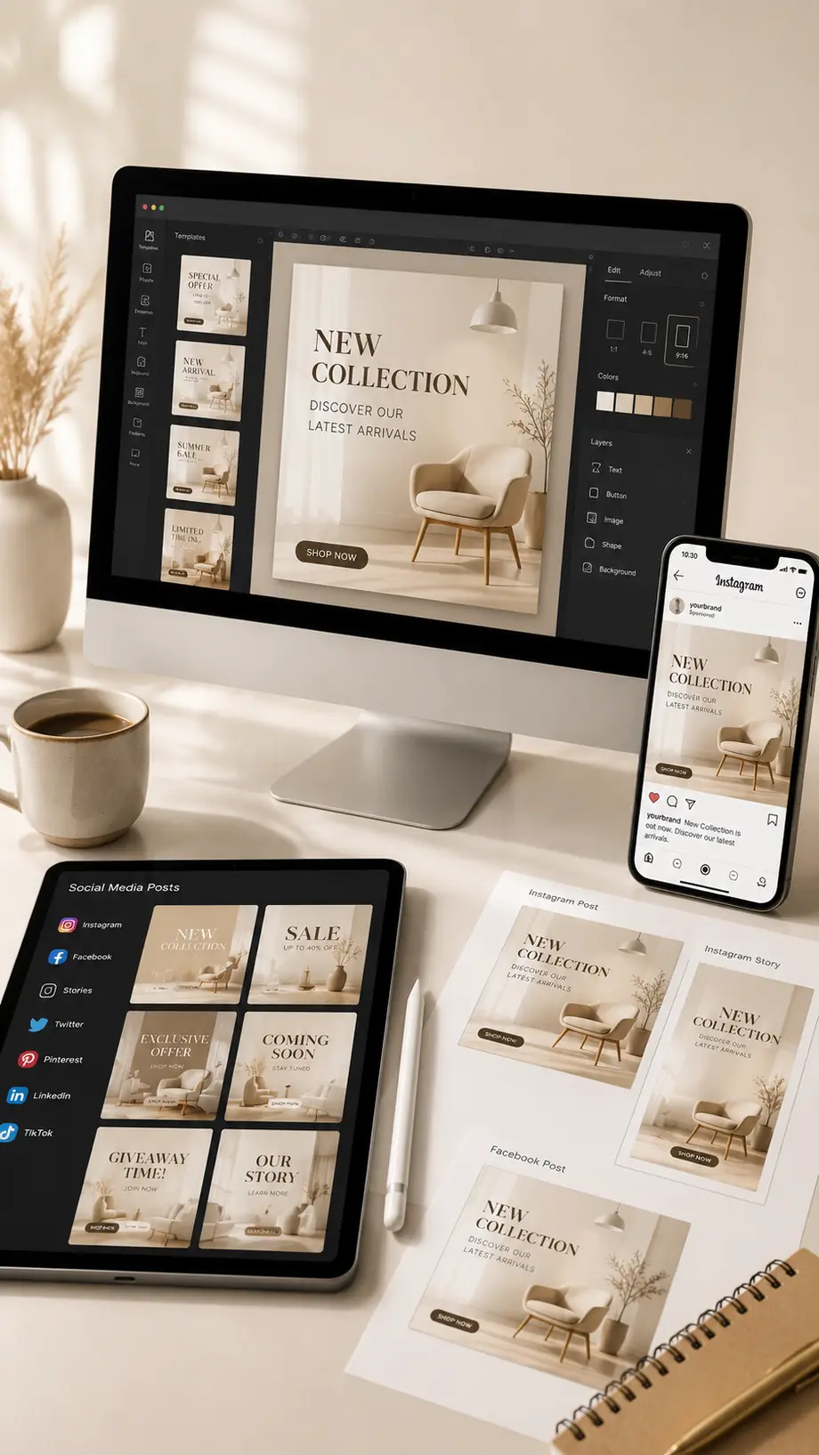 Social posts, stories en advertentiebeelden in een herkenbare stijl